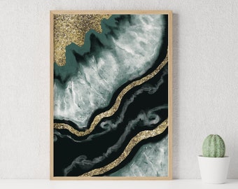 Poster A4 abstract marble and gold for wall decoration