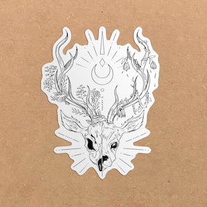 Sticker Autocollant Crâne de Cerf Patronus - Art Tatouage Gothique pour Décoration Personnalisée