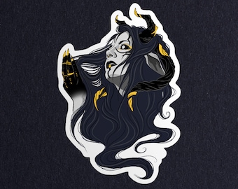 Gold Hands Demon Girl Sticker | Gothic Lilith Vinyl Decal | Mystical Occult Art | Olivia Rovere Limited Edition France