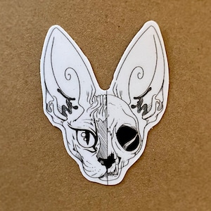 Autocollant Chat Sphynx Crâne - Style Tattoo Gothique - Vinyle Durable