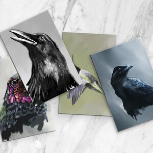 Pack colección pájaros - 4 cartas - Elegante lámina A5, Ilustración, decoración de pared, lámina ilustrada, póster