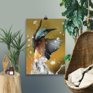 Eisvogelvogel - Dekoratives Poster - Fine Art Print, Illustration, illustrierte Wanddekoration, Tierkunst