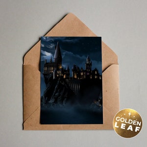 Hogwarts Zauberschloss Harry Potter | Zaubererschloss-Kunstillustration | Blattgold-Finish zum Dekorieren oder Verschenken
