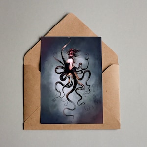 OctoQueen, la femme poulpe - Impression élégante d’art A5, Illustration, décoration murale, impression d'art illustré, affiche, art féminin