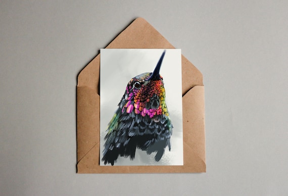 Impression d'art colibri, poster colibri, œuvre d'art élégante : Art mural en toile et peinture de colibri encadrée A5
