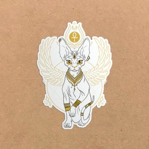 Autocollant Doré Chat Sphynx Égyptien - Art Tattoo Gothique pour Décoration Personnalisée