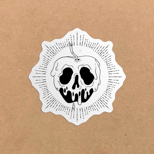 Sticker Pomme Empoisonnée - Crâne Tête de Mort - Style Tattoo Gothique