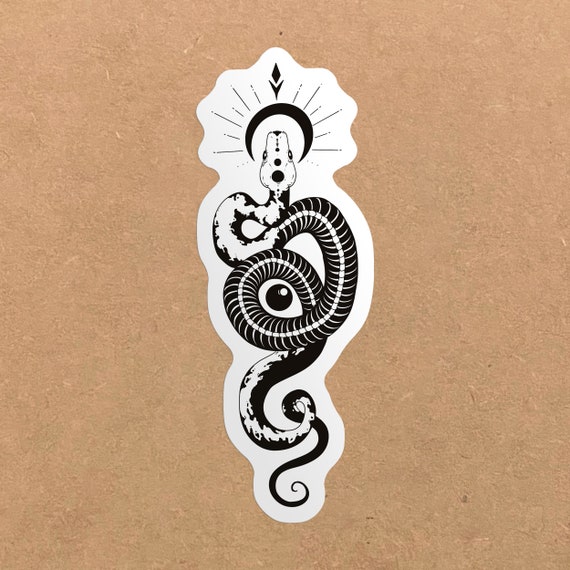 Sticker Serpent Lune Ésotérique | Autocollant Art Gothique Mystique | Décoration Sorcière Noir et Blanc | Vinyle par Olivia Rovere
