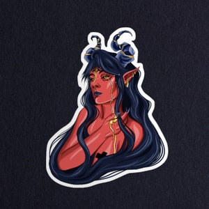 Sticker Autocollant Demon Girl Rouge - Troisième Œil et Cornes
