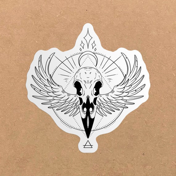 Sticker Autocollant Crâne de Corbeau et Ailes - Art Tattoo Gothique pour Décoration Personnalisée