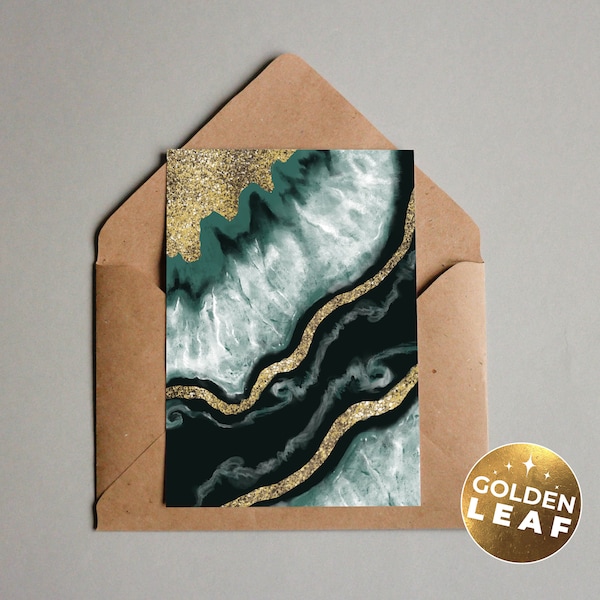 Carte postale d'art abstrait - marbre et or pour décoration murale