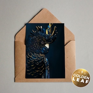 Cacatoès oiseau feuille d'or carte postale effet feuille d'or