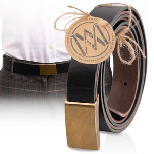 Men&#39;s belt with brass buckle handmade in Spain