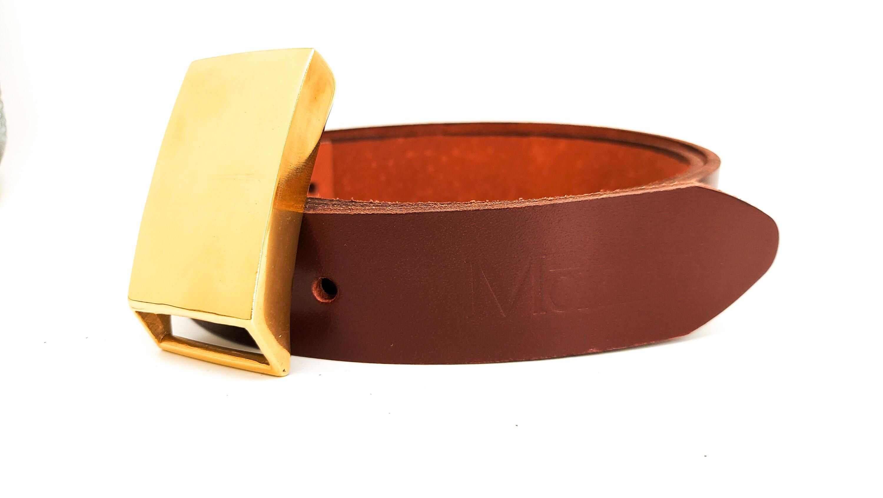 Gold-Plated Ornate Brown Leather Belt Buy Handcrafted Ornate Frame Gold Plated Buckle with Leather  main image 2