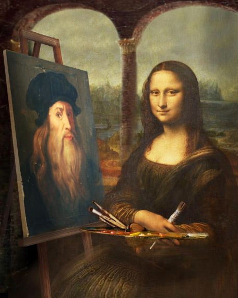 Leonardo Da Vinci pintado por la Mona Lisa lo pinté, versión única de