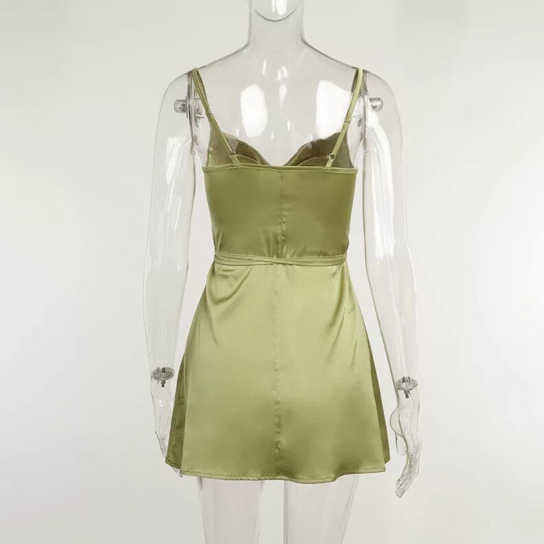 Fairycore Green Satin Slip Mini Dress Etsy