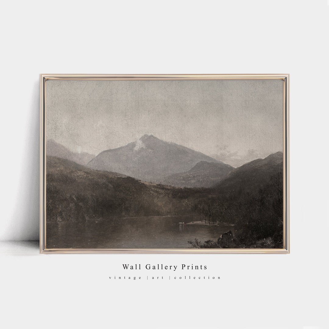 Rustic Mountain Lake | Vintage Oil Painting | Horizontal Wall Art #004L ...
