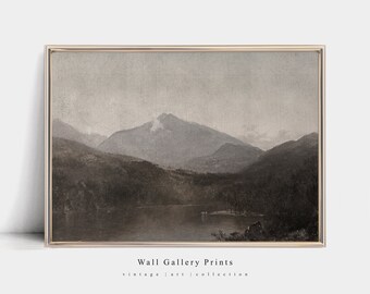 Rustic Mountain Lake | Vintage Oil Painting | Horizontal Wall Art #004L
