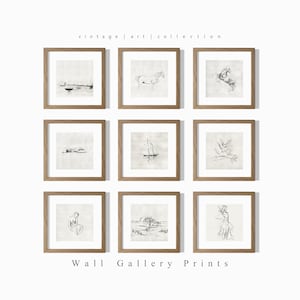 Minimalist Neutral Abstract Drawing SET | Modern Vintage Print | Antique Sketch PRINTABLE Digital Art #T45002