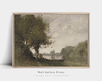 Muted Green Lake | Vintage Oil Painting | PRINTABLE digital art #141L
