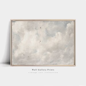 Calm skies with birds neutral colors painting | Cabin Home Decor | PRITNABLE Digital Art# 291L