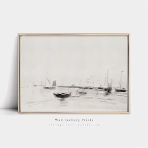 Antique Prints | Minimalist Coastal Sketch | Vintage Boats Print | Digital PRINTABLE Art 037S