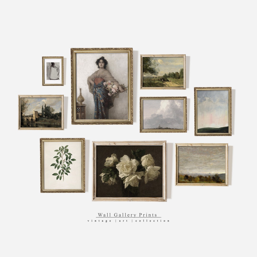 Moody Gallery Wall Set Vintage Muted Green Neutral Tone - Etsy