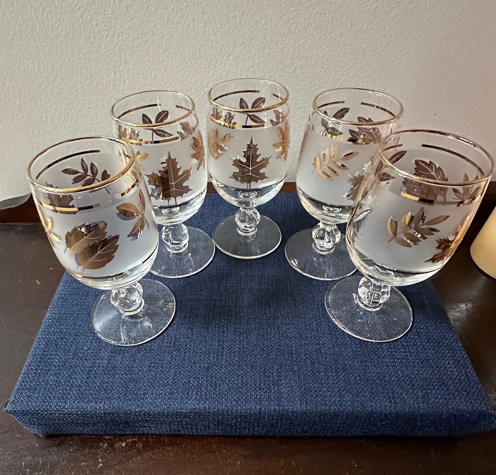 8 Clear Crystal Wine Glasses with Frosted Leaf Ball on the Stems. - Ruby  Lane