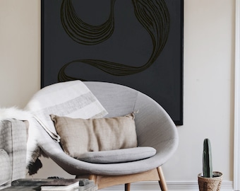 Stream Illustration Print in Black and Charcoal, Brush Art, Home Decor, Wall Decor, Modern, Minimalist, Color Print