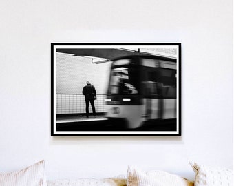 Paris Metro Line Black and White Archival Photo Print, Home Decor, Black and White Photography, Travel, Train