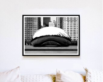 Chicago, Cloud Gate, Chicago Bean, Black and White Archival Photo Print, Home Decor, Black and White Photography, Travel