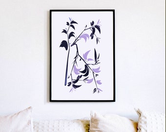 Tree Cutting, Twig, Illustration Print in Purple, Plant Art, Home Decor, Wall Decor, Modern, Minimalist, Color Print