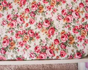 Handmade cot sheets / custom sized cot sheets/ pink roses Floral cot bed sheet/ newborn girls toddler bedding /floral pillowcase