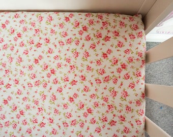 Handmade cot sheets / custom sized cot sheets/  rose Floral cot bed sheet/ newborn girls toddler bedding /floral pillowcase