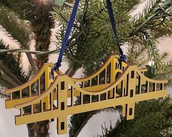 Three Sisters Pittsburgh Bridge 3D Christmas Holiday Ornament Roberto Clemente, Andy Warhol, Rachel Carson, PGH Allegheny River Heinz