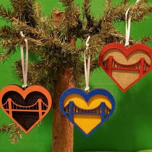 Heart SF Bridge Ornament San Francisco Laser Cut Warriors 49ers Giants Holiday Christmas Golden Gate Bridge Ornament