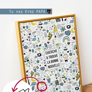 Poster zur Geburtsankündigung „Seek and Find the Good News“, ideales Geschenk, um Vätern die Schwangerschaft anzukündigen