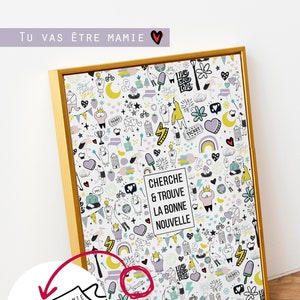 Cartel anuncio de nacimiento Busca y Encuentra las buenas noticias, regalo ideal para anunciar el embarazo a las abuelas