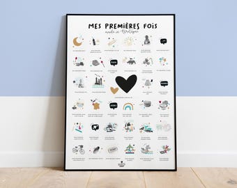 Postern "Mina första gånger med baby breton", en personlig poster att stämpla för flickor och pojkar, tillverkad i Bretagne