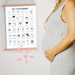 Affiche "En t'attendant" NUMERIQUE  de grossesse original à tamponner ou à dater en attendant l'arrivée de bébé. Pour les futures parents