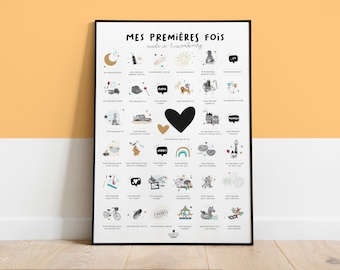 Mina första gånger-poster "Tillverkad i Luxemburg", en personlig poster att stämpla för flickor och pojkar