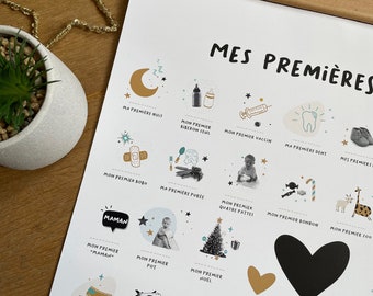 Affiche "Mes premières fois" un poster original à tamponner filles et garçons, le cadeau idéal pour se souvenir des grands moments