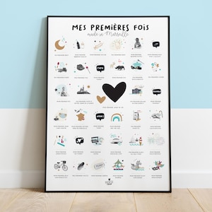 Poster My First Times "made in MARSEILLE", poster per bambini personalizzabile da timbrare, regalo di nascita e baby shower
