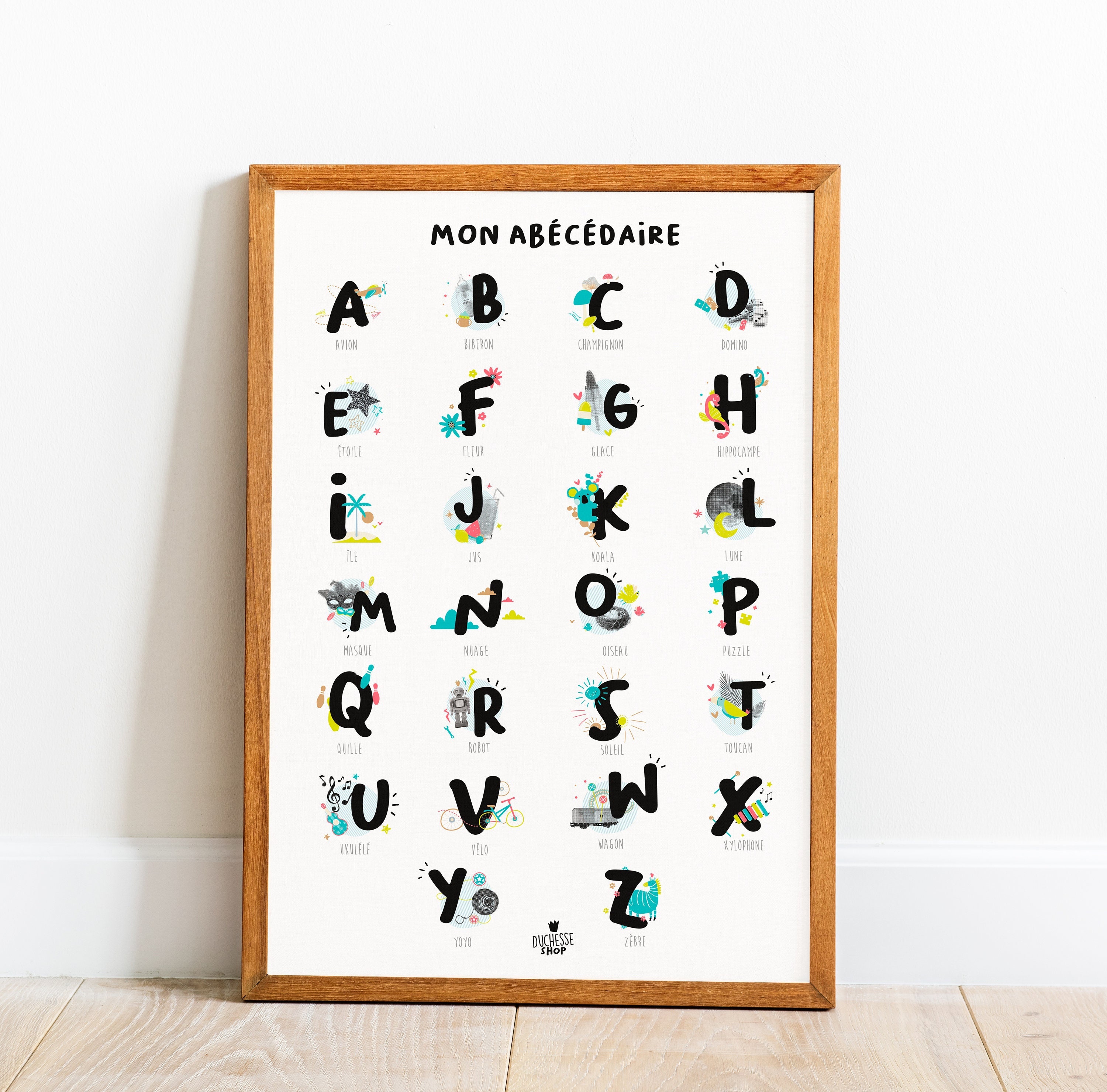 Affiche Abécédaire Garçon et Fille, Poster Original Éducatif Pour Apprendre L'alphabet, Cadeau Idéal