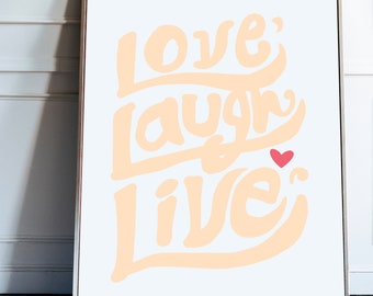 Affiche love, laugh, live, couleur pastel - déclaration d'amour, fiançailles