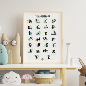 Póster ilustrado del abecedario "made in Borgoña" para niño y niña, regalo ideal para un nacimiento o para decorar la habitación de tus hijos