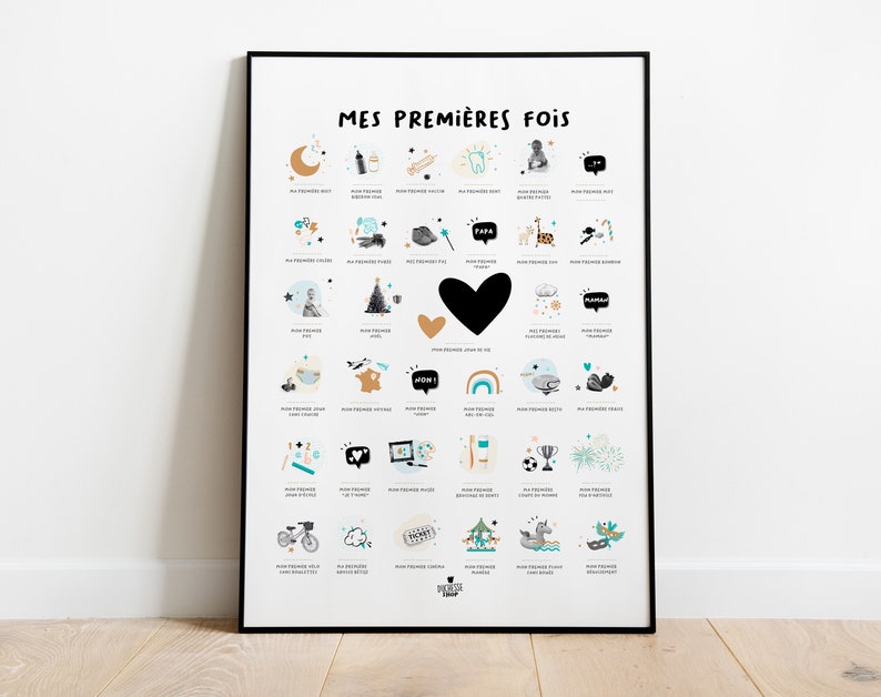 Affiche Mes premières fois un poster original à tamponner filles et garçons, le cadeau idéal pour se souvenir des grands moments image 2