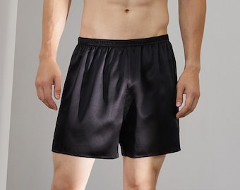 Men's Silk Boxer Shorts - 100 % Mulberry Silk - 19 Momme Real Silk - Men Sleepwear Pajama Shorts