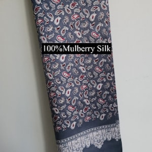 Men's Mulberry Silk Scarf/Double-Layer & Double-Sided Silk Scarf/ Luxurious 100% Mulberry Silk Long Scarf for Men Perfect Gift For Him Grey Paisley