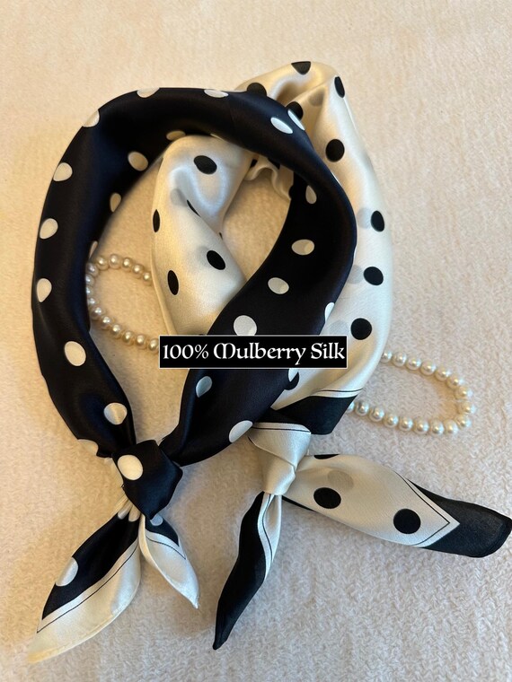 Mulberry Silk Polka Dot Scarf – Small Square Neck Scarf  display picture 1